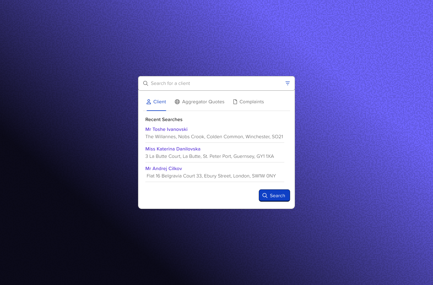 Search and filtering interface